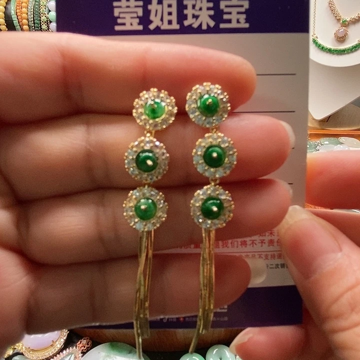 合金翡翠耳饰恋****0绿流苏耳钉
