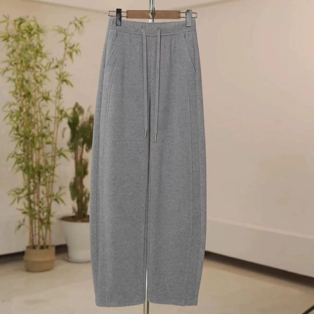 加绒弯刀裤女2024新款秋冬季灰色卫裤高级感垂感休闲镰刀香蕉裤