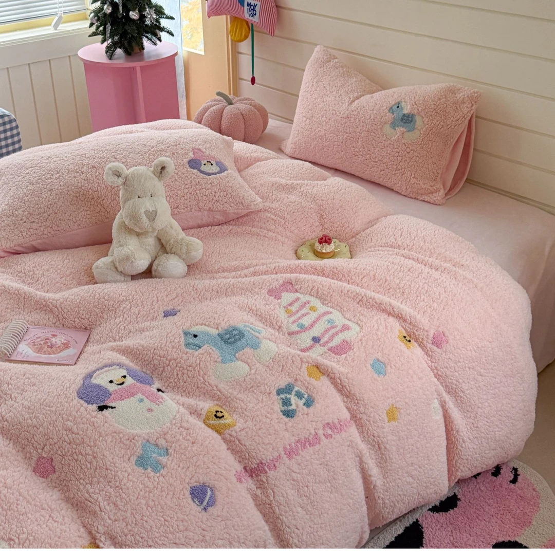 特! 小玲子  铃儿马噗噗 高克重全消光毛巾刺绣牛奶绒四件套