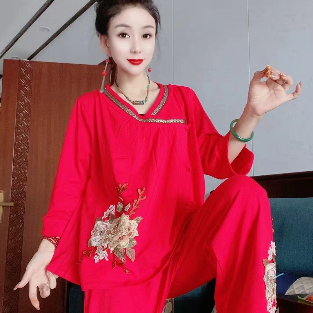 棉质民族风秋季百搭舒适款睡衣套装99110