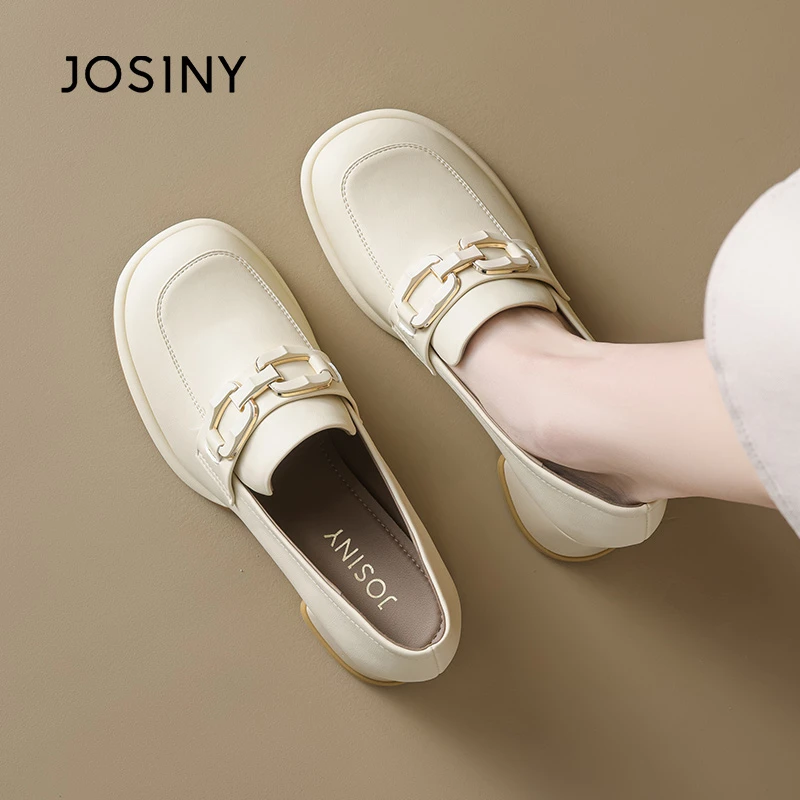 卓诗尼粗跟乐福鞋女2025夏秋新款厚底妈妈鞋英伦小皮鞋浅口高跟鞋