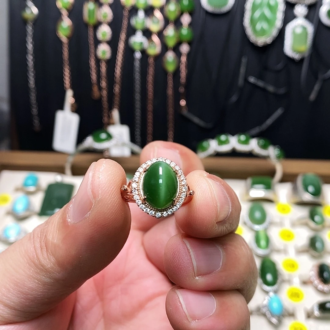 和田玉（碧玉）银S925镶嵌戒指