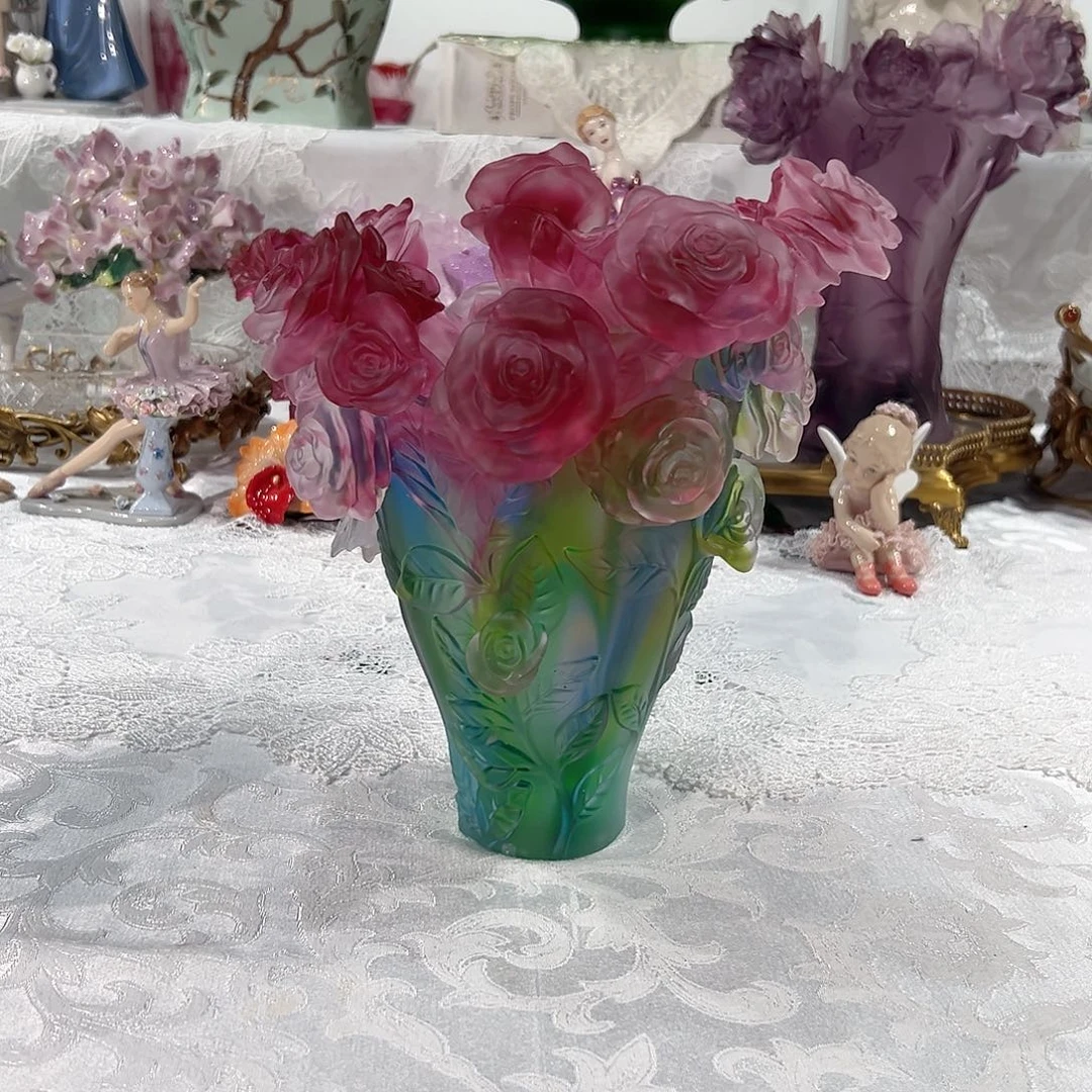 陶瓷七彩色脱蜡水晶玫瑰花瓶