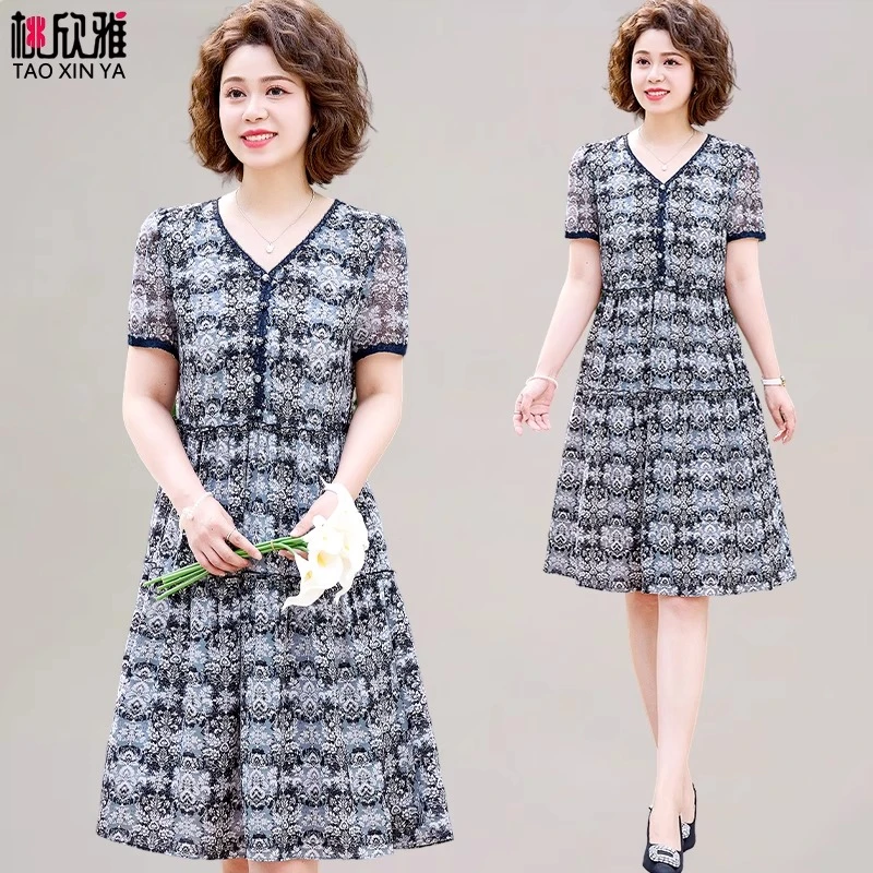 矮个子妈妈夏装连衣裙2025新款中老年女士裙子夏季气质减龄阔太太