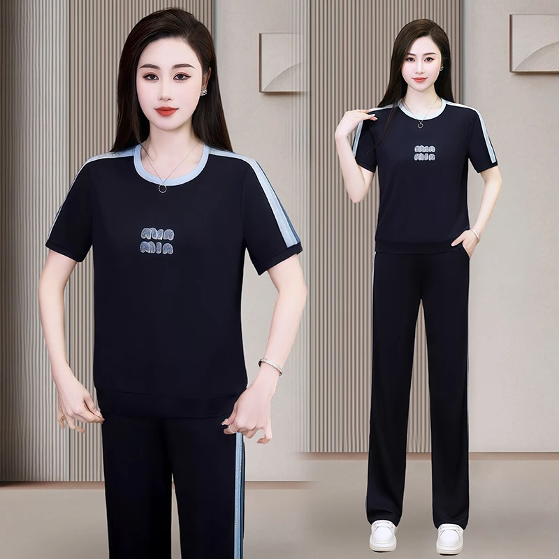 2025高品质专柜休闲套装时尚百搭精致显瘦显高罗马布立体手工串珠