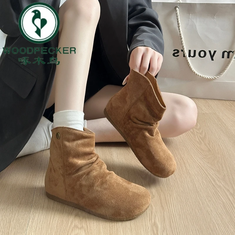 啄木鸟内增高加绒勃肯短靴女2025年秋冬新款复古美拉德显瘦堆堆靴