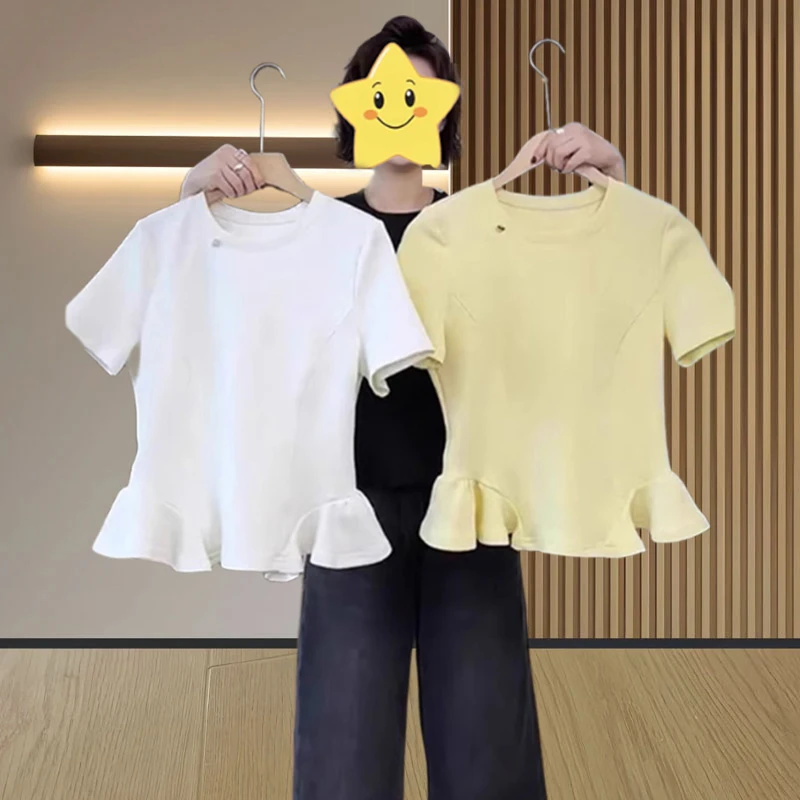 香朵儿气质透气别致轻熟风短袖女2025夏季新款百搭通勤风上衣女