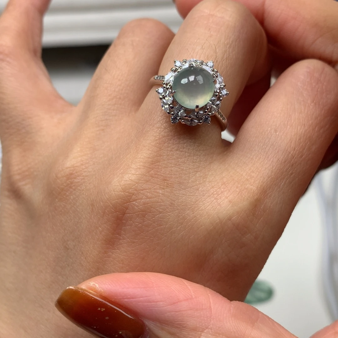 翡翠银S925镶嵌耳饰戒指