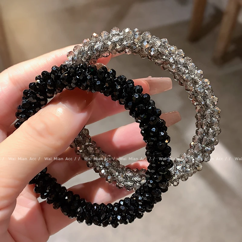 轻奢小米珠水晶发圈两用款头绳女高端网红扎丸子头高弹力皮筋新款