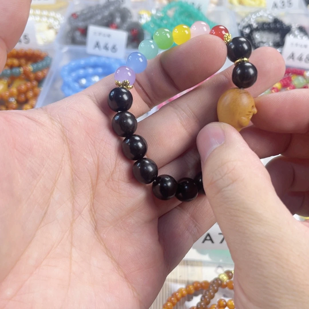 檀香紫檀（小叶紫檀）手串银S925镀金镶嵌