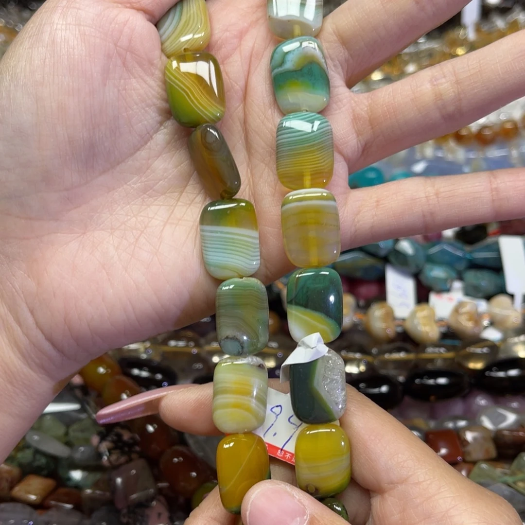 玛瑙/玉髓未镶嵌颈饰天然蚕丝绿玛瑙卡13.7✖️18长条38厘米