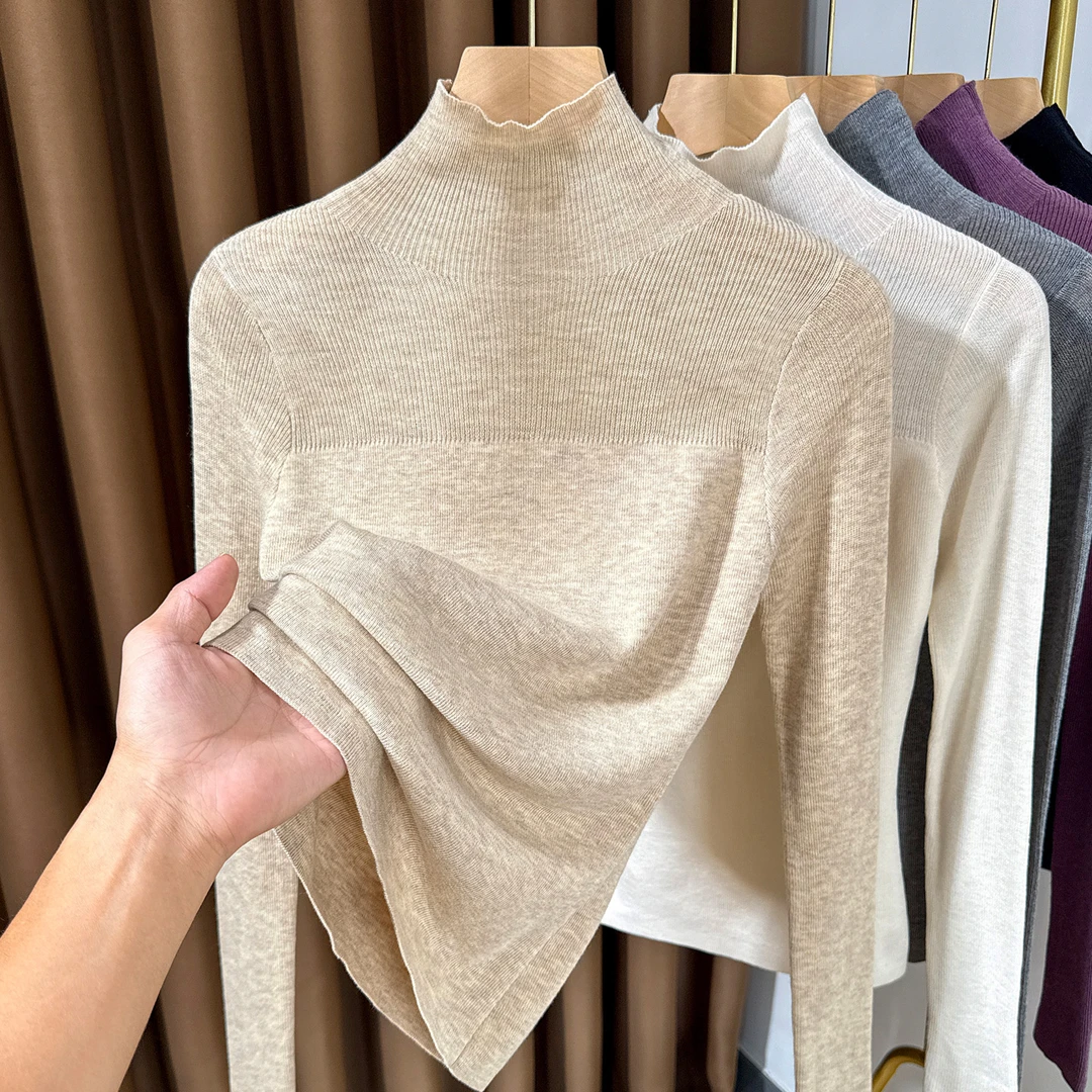 高档针织衫女半高领毛衣秋冬2025年新款修身长袖薄款打底衫上衣