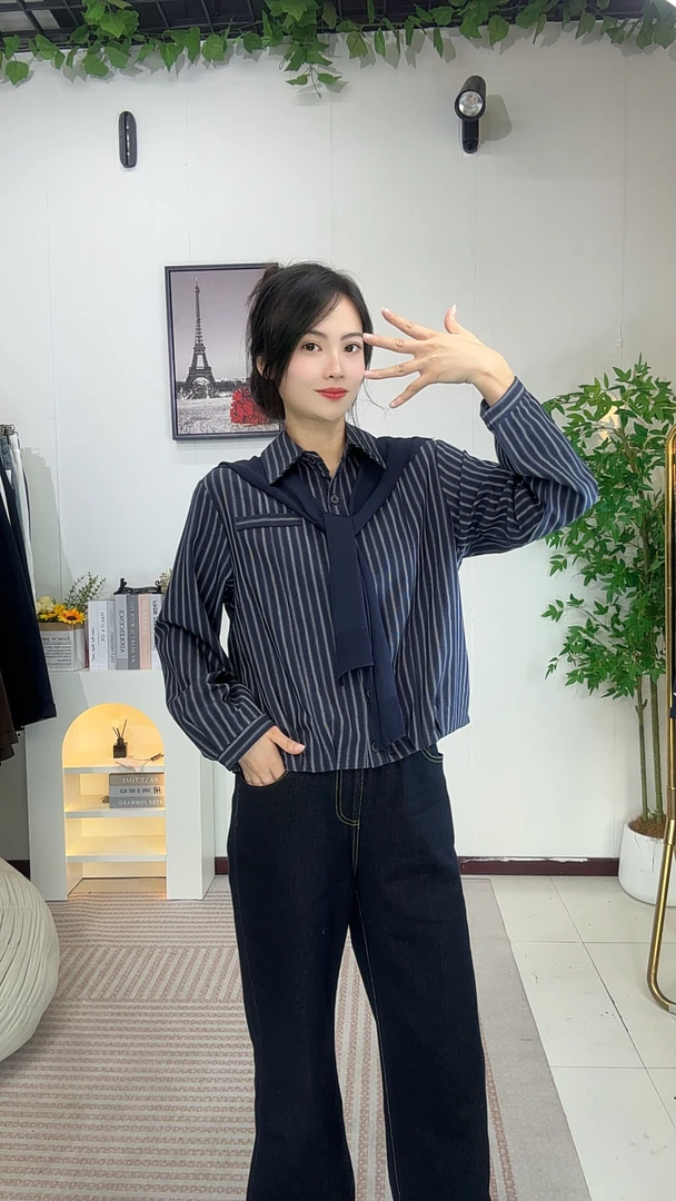 <AYT>不起球秋季翻领长袖韩版潮流休闲女装寸衫百搭