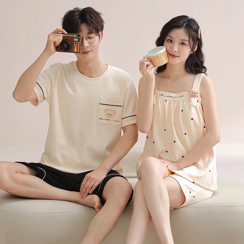 情侣睡衣夏季吊带纯棉薄款女2025新款男士夏天短袖短裤家居服套装
