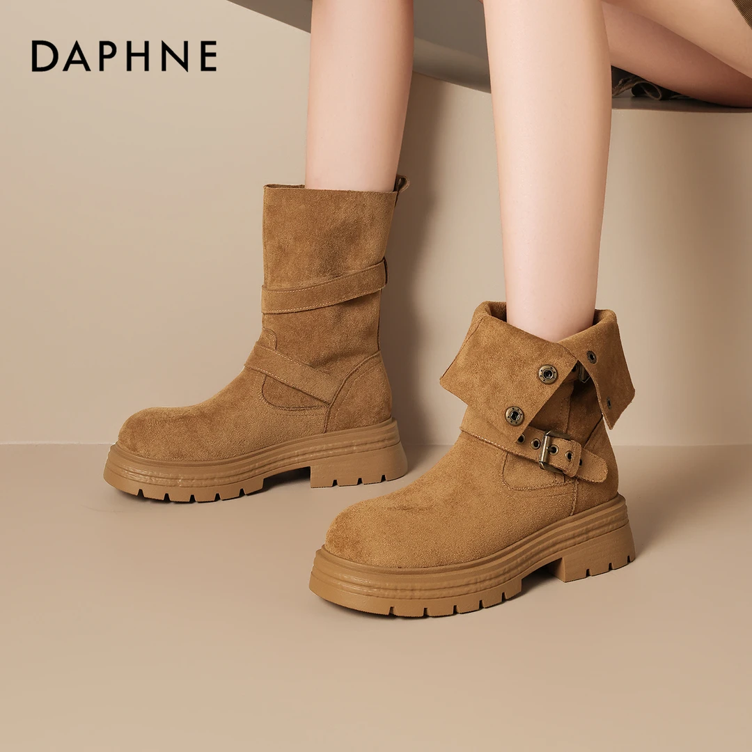 Daphne/达芙妮小个子厚底马丁靴女英伦风小短靴两穿复古骑士靴