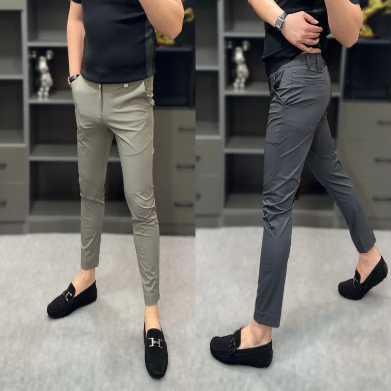 九分裤秋季千鸟格商务休闲裤百搭弹力修身直筒裤子长裤韩版小脚裤