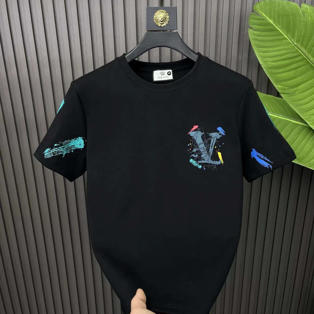 2025新款夏季短袖T恤男士痞帅时尚休闲修身高端轻奢潮打底衫半袖