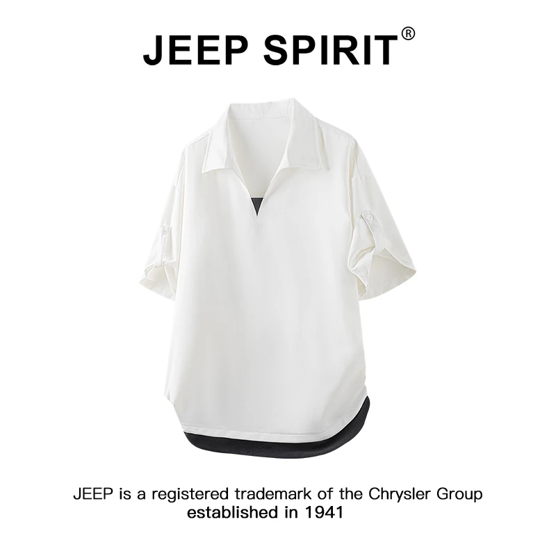 JEEPSPIRIT吉普短袖polo衫男款夏季痞帅高级感假两件V领冰丝T恤