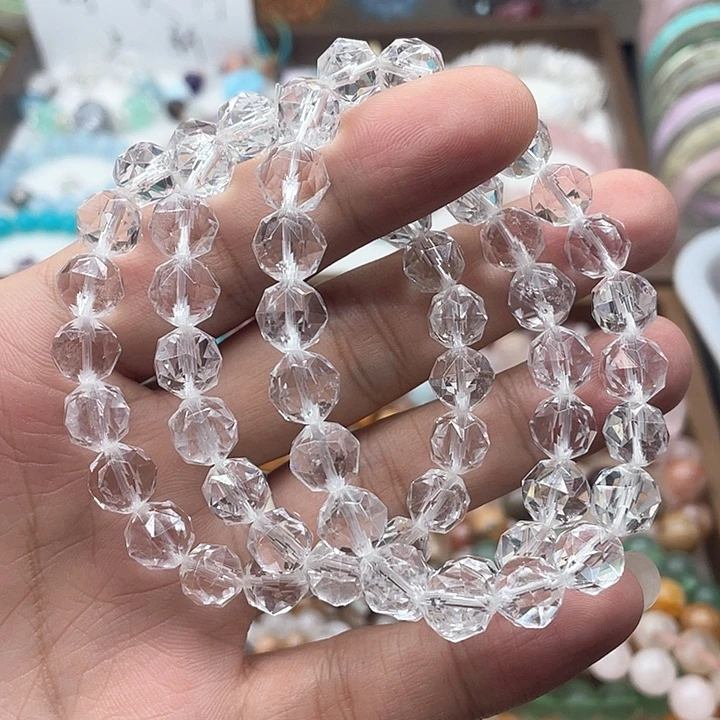 银S925镶嵌烟晶手链白水晶切面