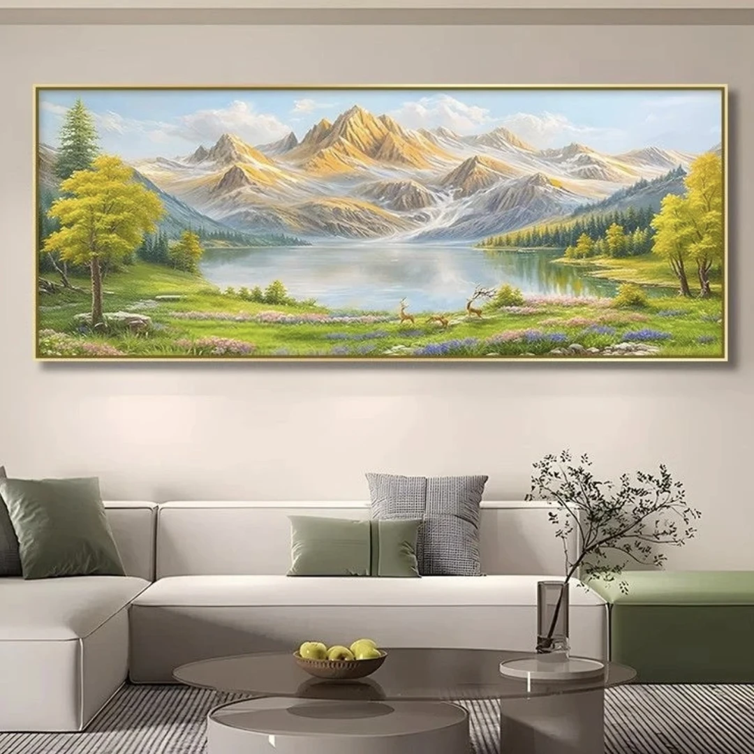 【雅轩】富水金山聚宝盆财山水装饰画沙发背景轻奢山水70200