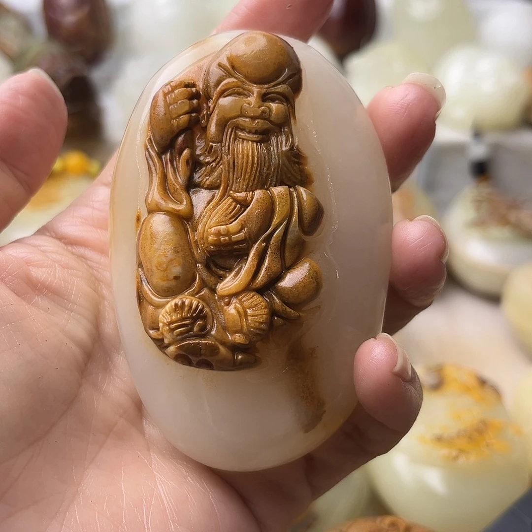 石材方解石手把摆件不退换寿星