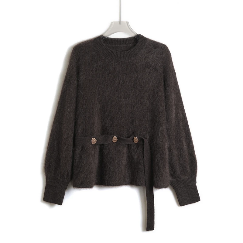 金婵kayla女士圆领针织水洗拉绒宽松型气质设计师纯羊绒衫JC131