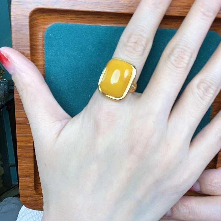 蜜蜡戒指银S925镶嵌戒指