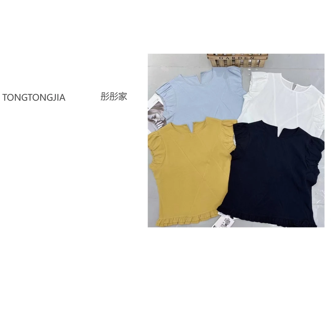 【TONGTONGJIA】2025新款法式荷叶边下摆韩系减龄短袖