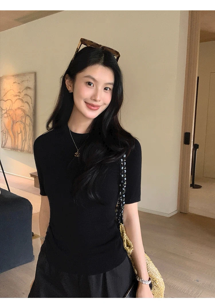 【天衣无缝】绝美五分袖 半高领中袖针织打底衫修身女早秋新款百搭