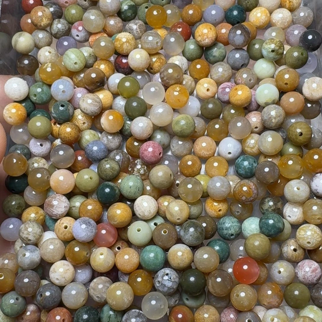 硅化玉未镶嵌纯天然色有机玉石保真色7.5圆珠福利200克200米