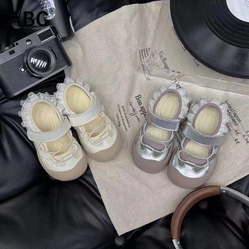 ABC儿童把芭蕾风单网童鞋2025夏季新款蕾丝机能玛丽珍公主鞋凉鞋