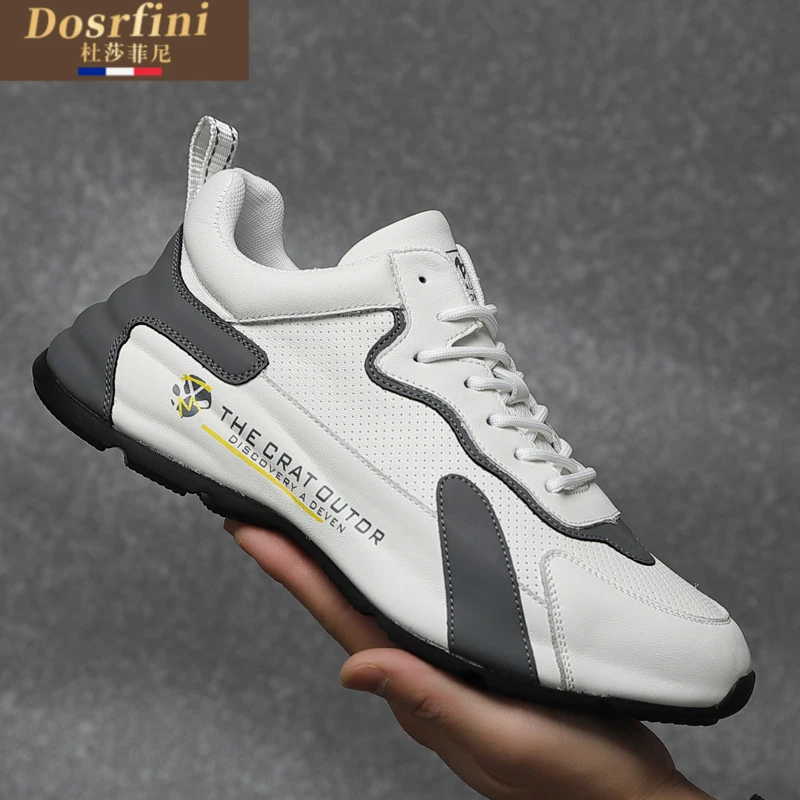 2025春季新款男士皮鞋真皮休闲运动镂空男鞋透气打孔包底潮鞋