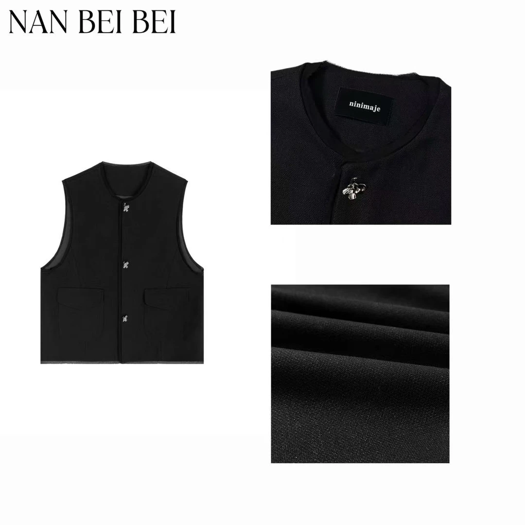 NanBeiBei 玫瑰马甲 春季简约设计款百搭宽松排扣薄款马甲 822