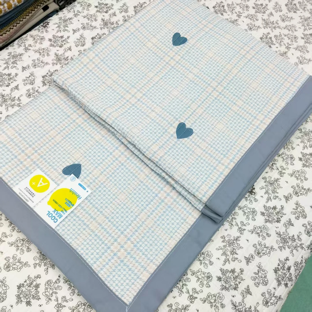小冰柠【包边床盖】<蓝-千鸟格爱心>90X220cm<±5cm>多功能柔软