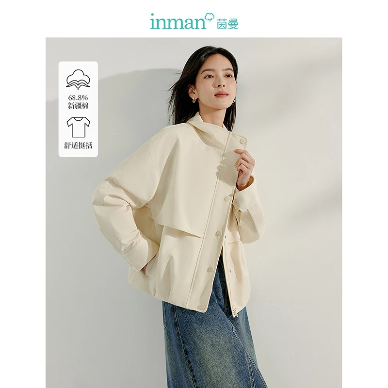 【流光风】茵曼秋季休闲户外运动立领短款外套宽松落肩袖上衣女