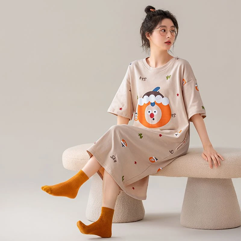 2025年新款7A抗菌纯棉夏季女士纯棉睡裙居家外穿韩版时尚薄款睡裙