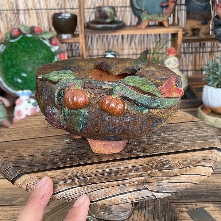 品种粗陶高温釉下彩花盆