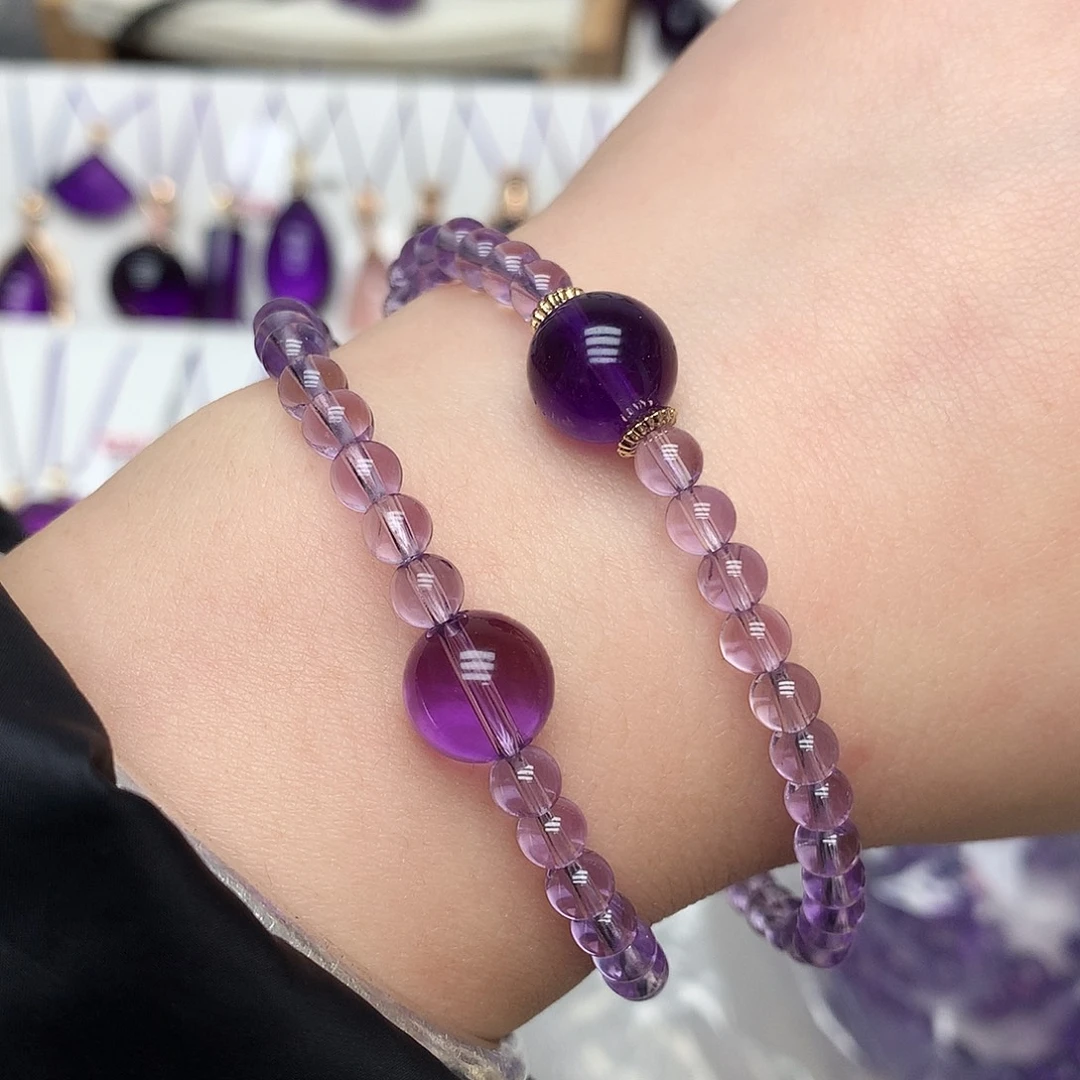 紫晶未镶嵌珠宝半成品L 高品质双圈手链