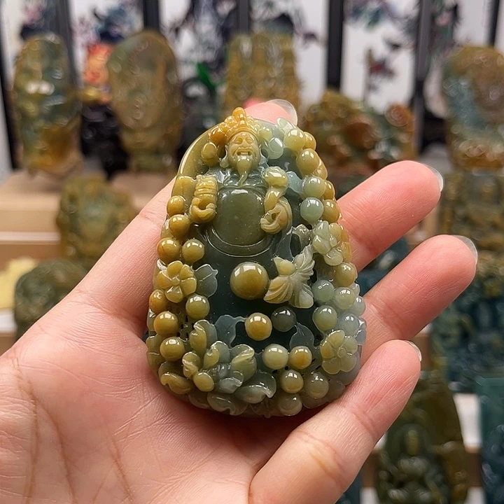 翡翠未镶嵌颈饰天然翡翠a货财神