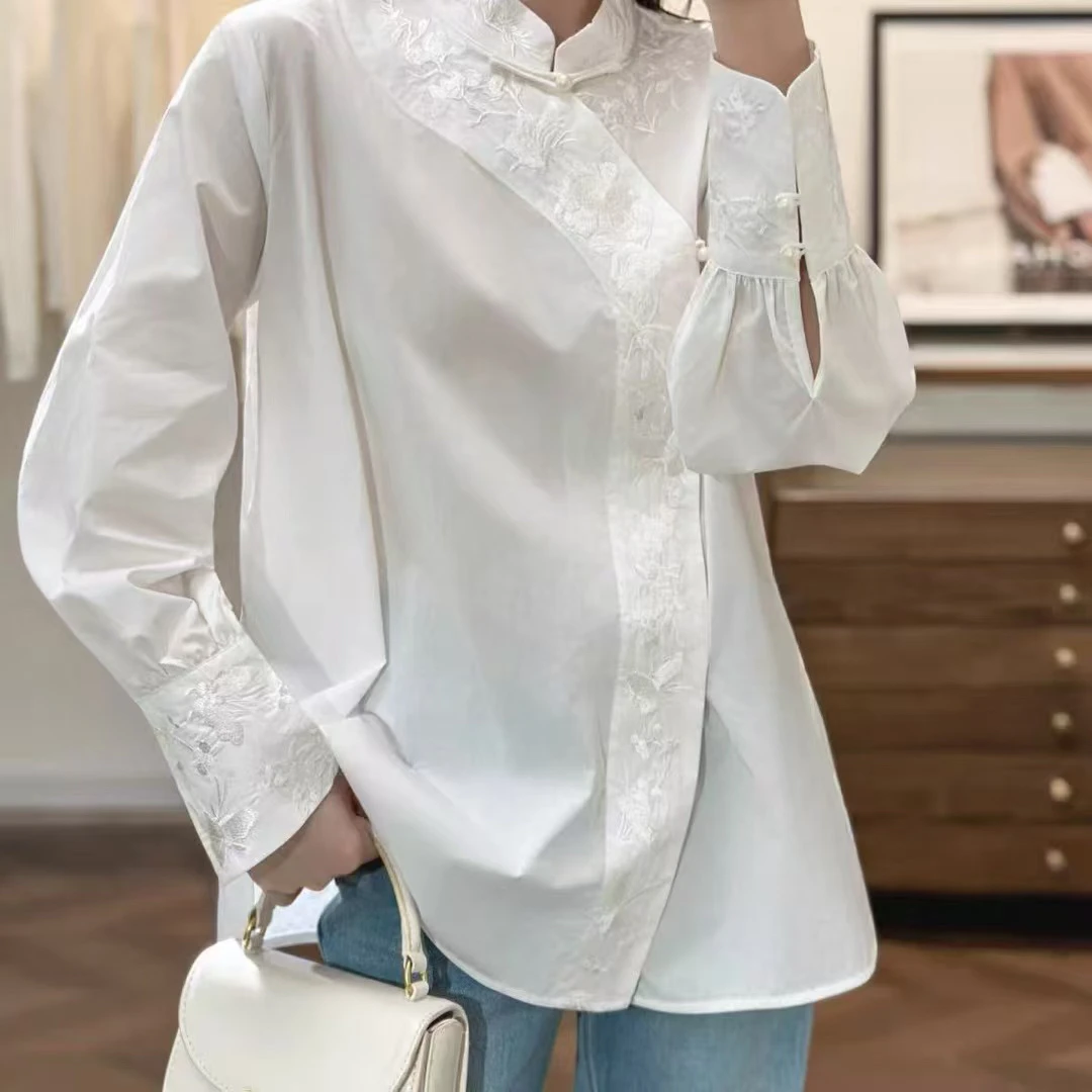 【蛋娘专属】6233新中式国风重工刺绣棉斜门襟女立领复古衬衫