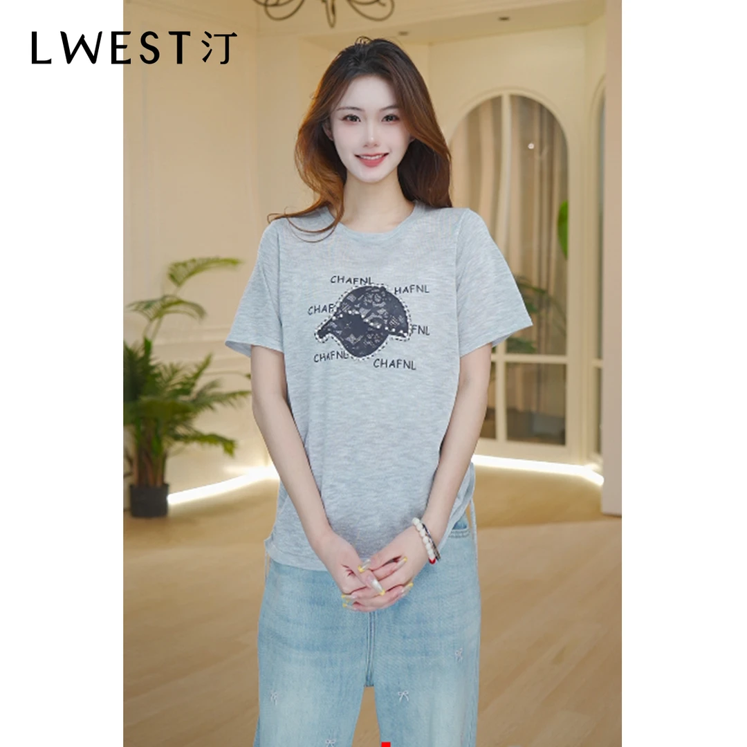 朗文斯汀2025夏装新款时尚显瘦百搭图案设计针织衫DAMZ5204C09970