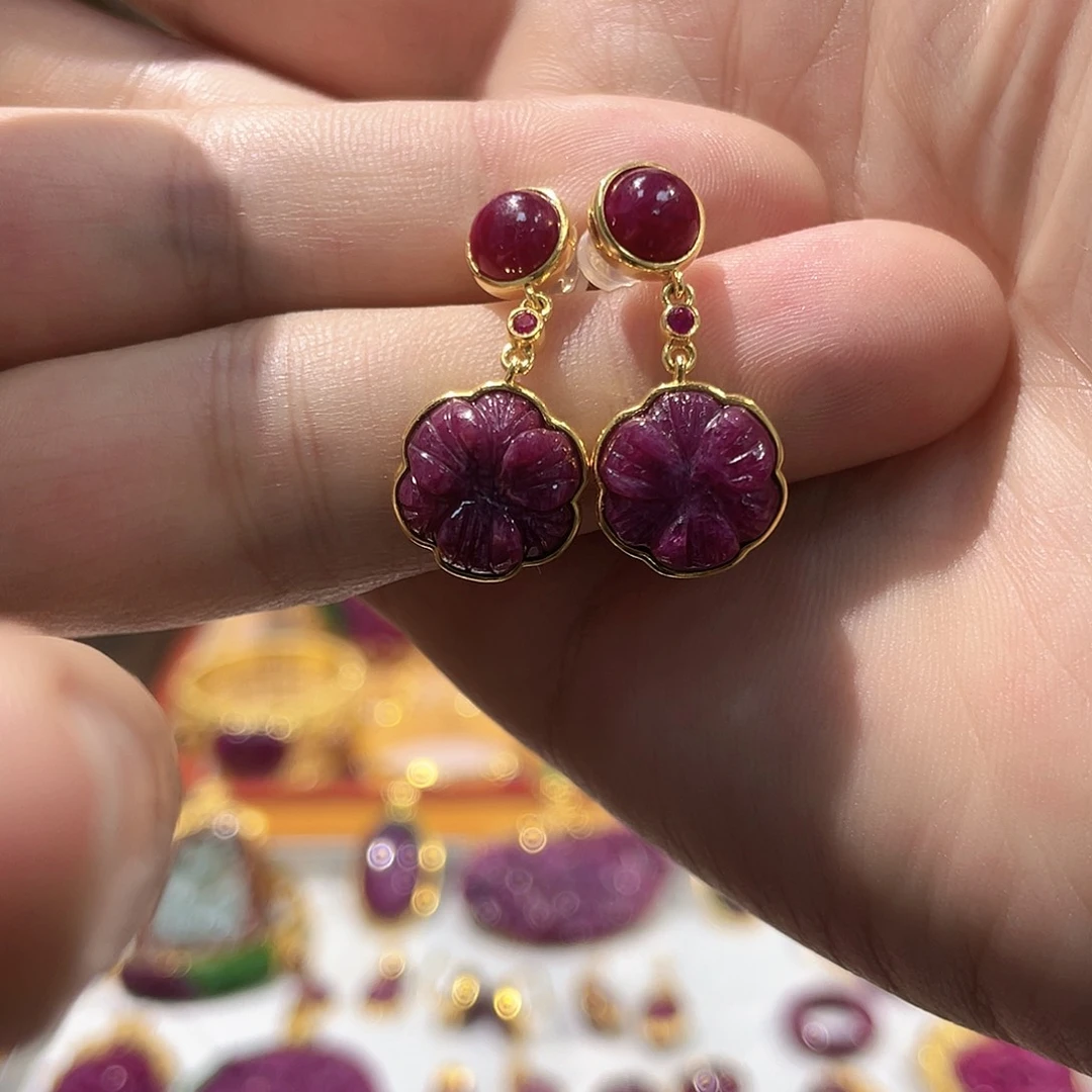 锦纶非金属耳坠红宝