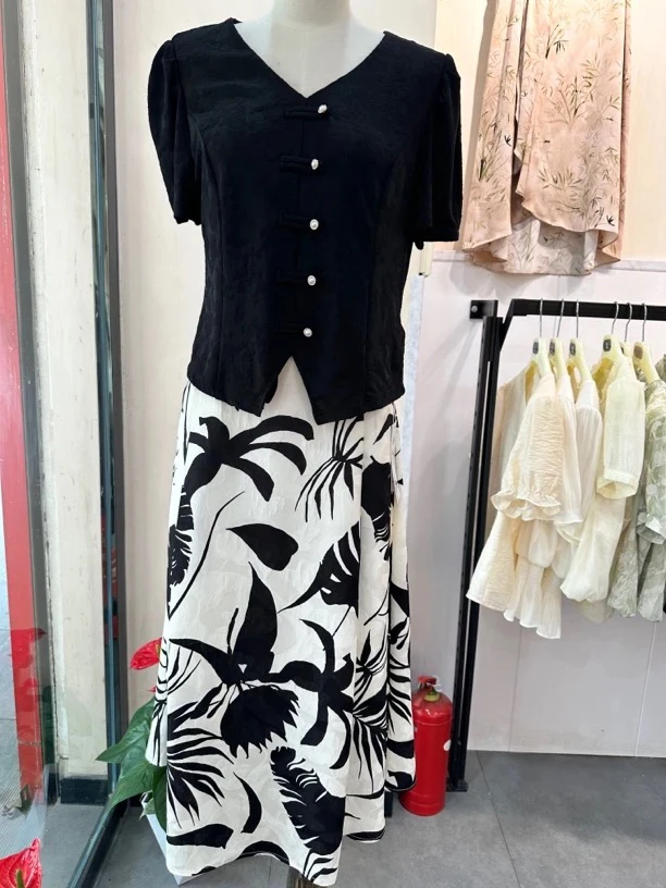 专柜正品气质显瘦两件套连衣裙半身裙V领上衣