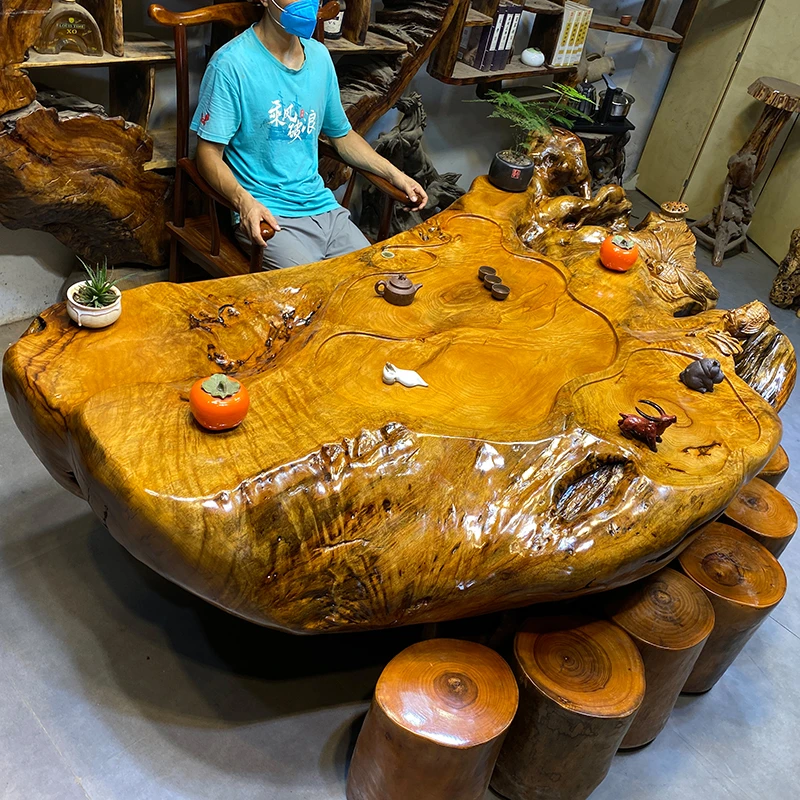 根雕茶台香樟木茶桌树根整体木头树桩雕刻阳台茶几家用HP8353