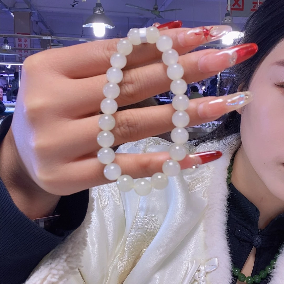 和田玉高冰蜂蜜水8mm未镶嵌