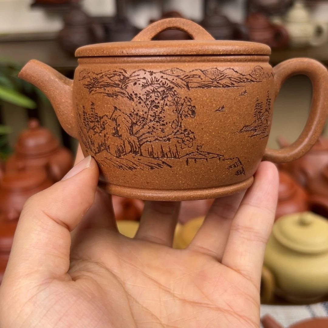 紫砂茶壶紫砂壶汉瓦黄降坡130cc微瑕