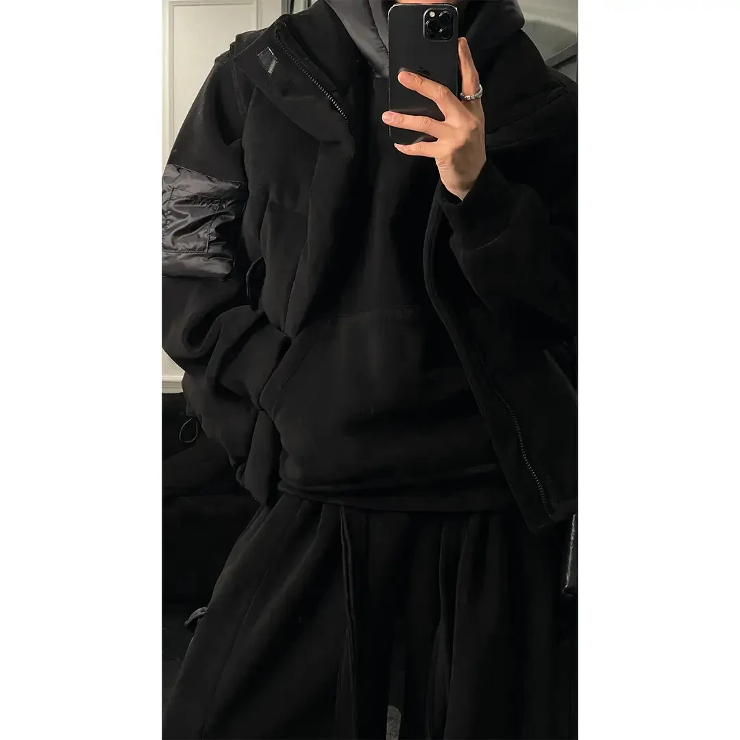 冬季新品时尚高级美式三件套穿搭连帽卫衣保暖马甲休闲长裤