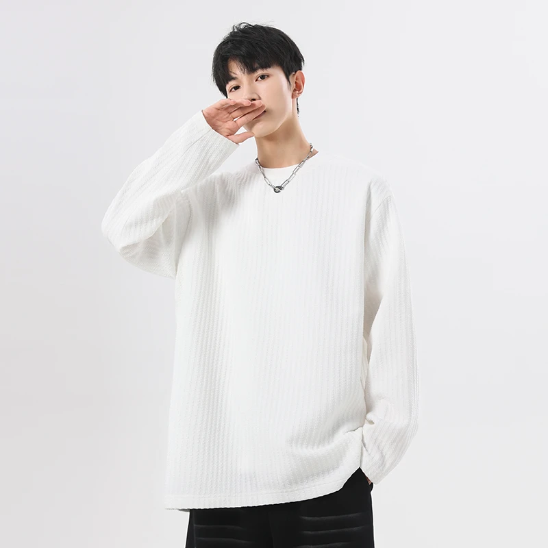 MONOLOGE春秋长袖T恤男士上衣百搭长袖宽松纯色简约情侣打底衫