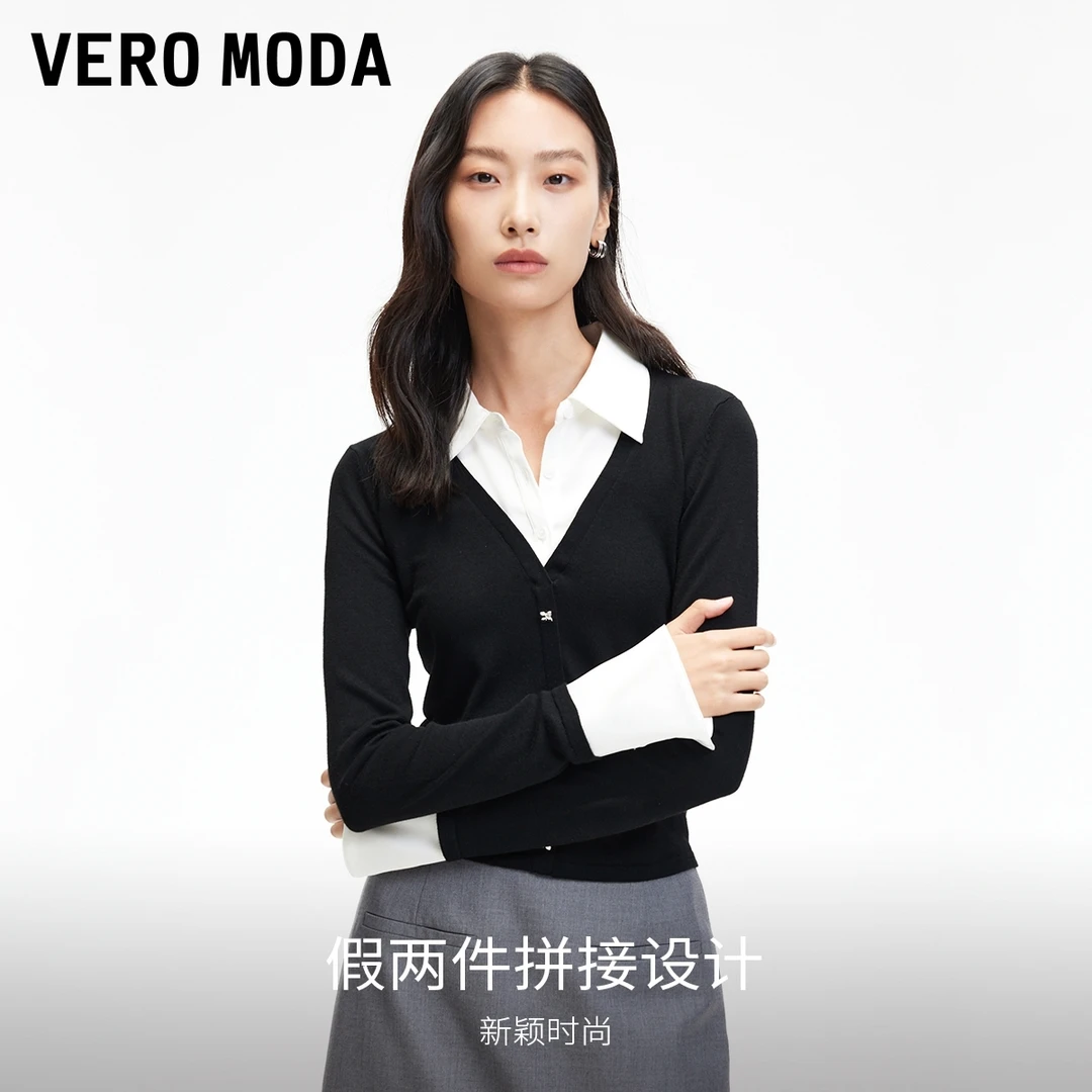Vero Moda欧若风针织衫秋假两件MIU系拼接袖口显瘦百搭325124003
