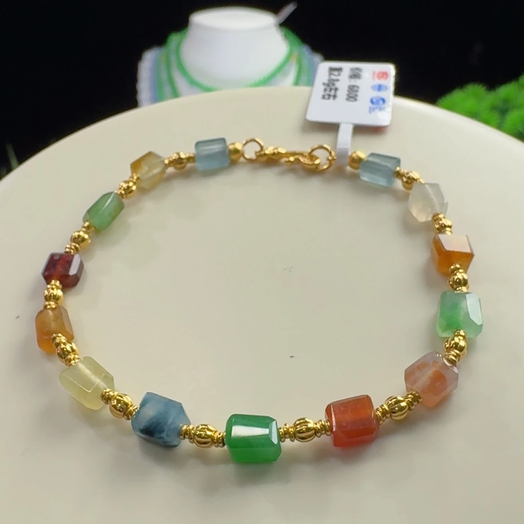 翡翠足金镶嵌手链彩虹多宝随型盘缠手链（足金：2.8g左右）